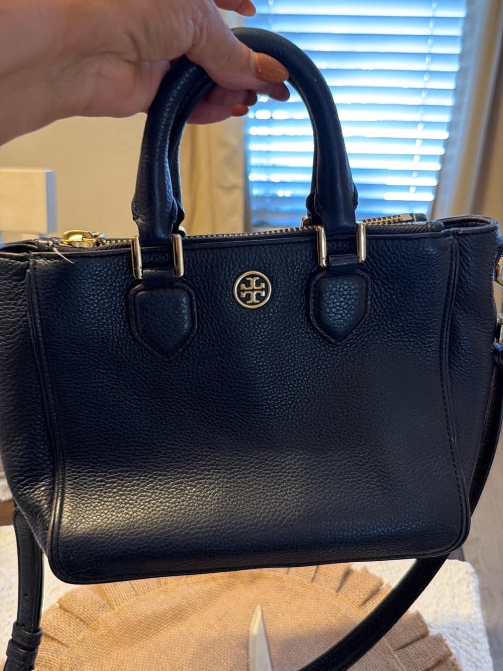 Tory Burch Blue Pebbled Leather Satchel